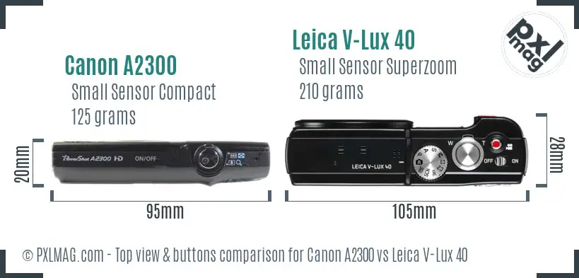 Canon A2300 vs Leica V-Lux 40 top view buttons comparison