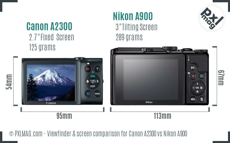 Canon A2300 vs Nikon A900 Screen and Viewfinder comparison