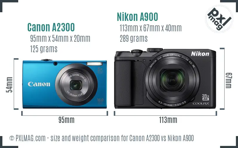 Canon A2300 vs Nikon A900 size comparison