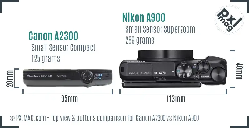 Canon A2300 vs Nikon A900 top view buttons comparison