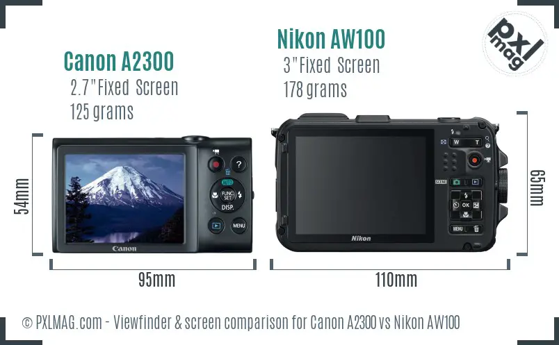 Canon A2300 vs Nikon AW100 Screen and Viewfinder comparison