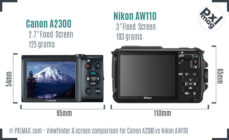 Canon A2300 vs Nikon AW110 Screen and Viewfinder comparison