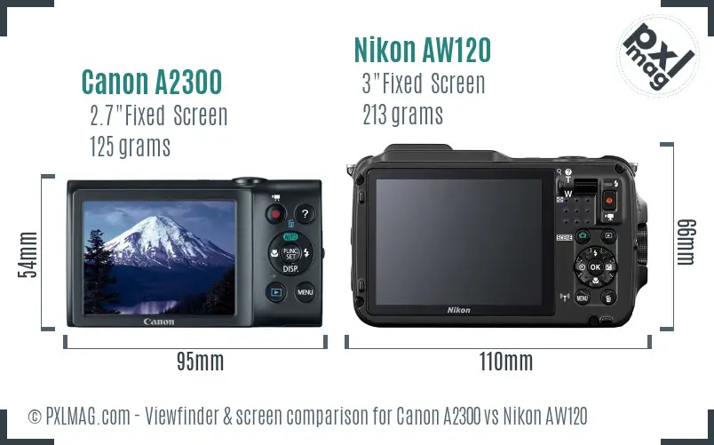 Canon A2300 vs Nikon AW120 Screen and Viewfinder comparison