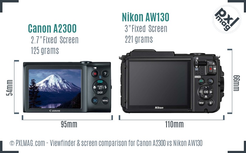 Canon A2300 vs Nikon AW130 Screen and Viewfinder comparison