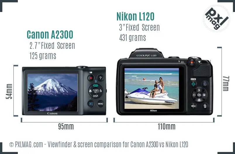 Canon A2300 vs Nikon L120 Screen and Viewfinder comparison