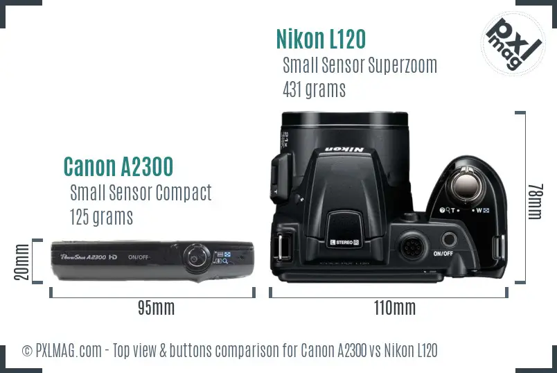 Canon A2300 vs Nikon L120 top view buttons comparison
