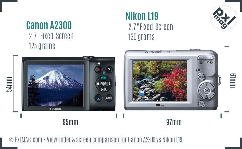 Canon A2300 vs Nikon L19 Screen and Viewfinder comparison