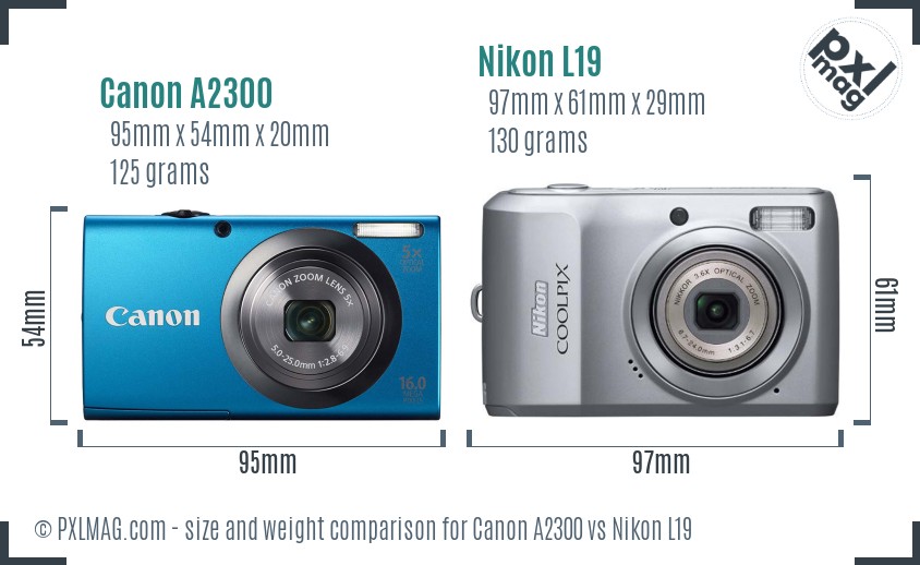 Canon A2300 vs Nikon L19 size comparison