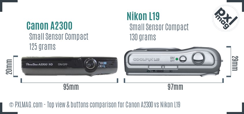 Canon A2300 vs Nikon L19 top view buttons comparison