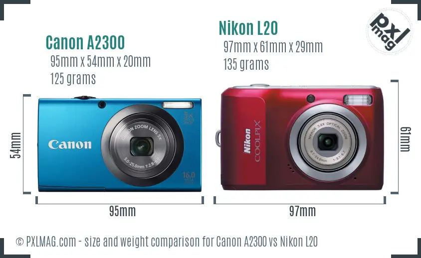 Canon A2300 vs Nikon L20 size comparison