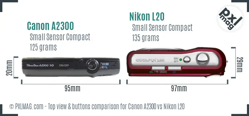 Canon A2300 vs Nikon L20 top view buttons comparison