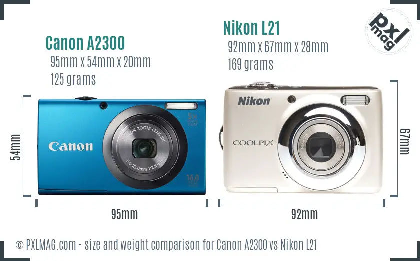 Canon A2300 vs Nikon L21 size comparison