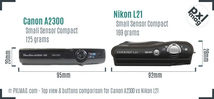 Canon A2300 vs Nikon L21 top view buttons comparison