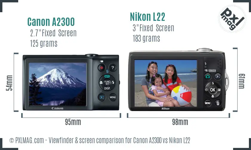 Canon A2300 vs Nikon L22 Screen and Viewfinder comparison