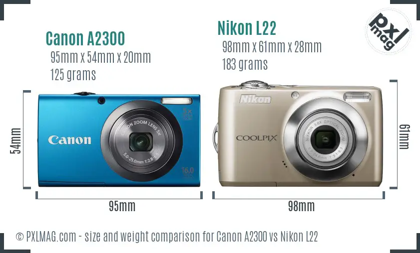 Canon A2300 vs Nikon L22 size comparison