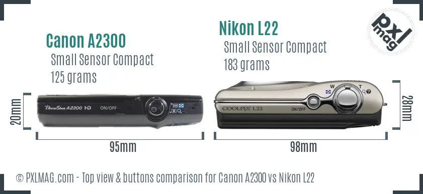 Canon A2300 vs Nikon L22 top view buttons comparison