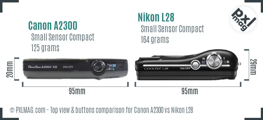 Canon A2300 vs Nikon L28 top view buttons comparison Canon A2300 vs Nikon L28 top view buttons comparison