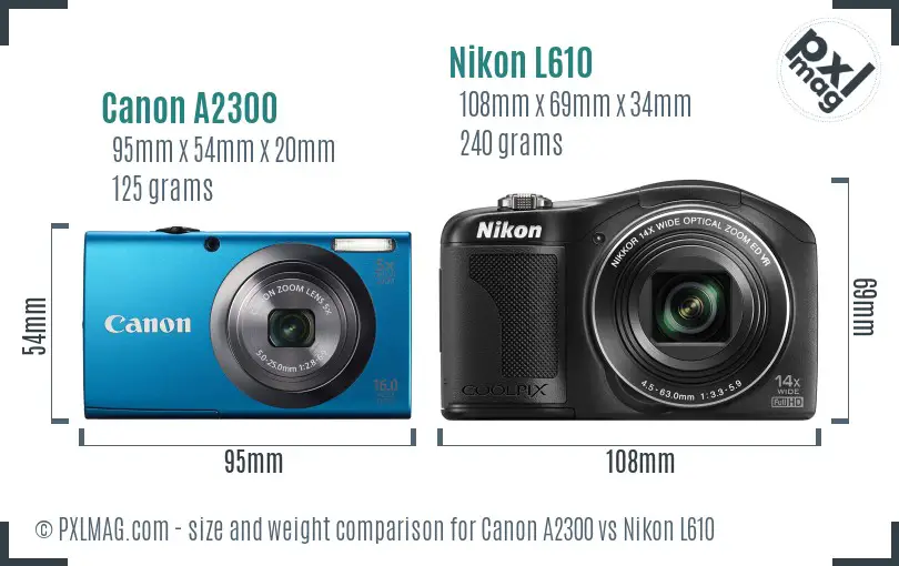 Canon A2300 vs Nikon L610 size comparison