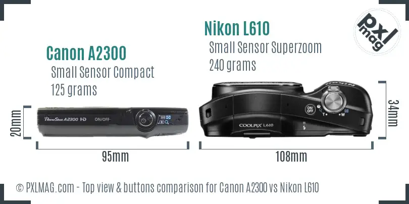 Canon A2300 vs Nikon L610 top view buttons comparison