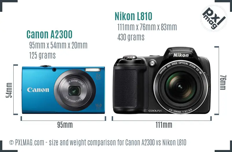 Canon A2300 vs Nikon L810 size comparison