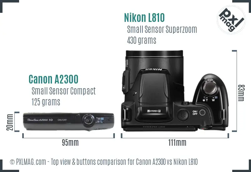 Canon A2300 vs Nikon L810 top view buttons comparison