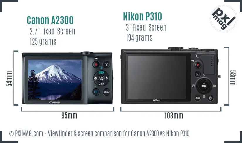 Canon A2300 vs Nikon P310 Screen and Viewfinder comparison