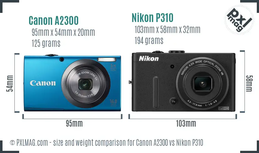 Canon A2300 vs Nikon P310 size comparison