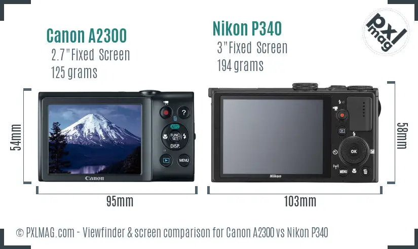 Canon A2300 vs Nikon P340 Screen and Viewfinder comparison
