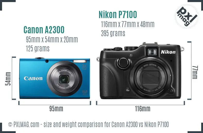 Canon A2300 vs Nikon P7100 size comparison