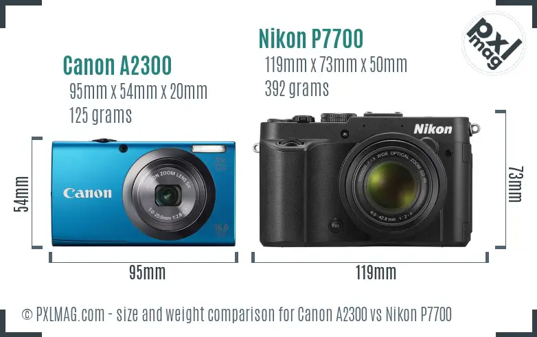 Canon A2300 vs Nikon P7700 size comparison