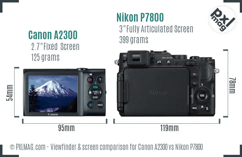 Canon A2300 vs Nikon P7800 Screen and Viewfinder comparison