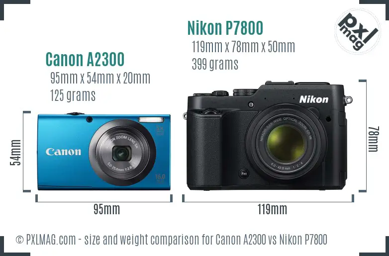 Canon A2300 vs Nikon P7800 size comparison