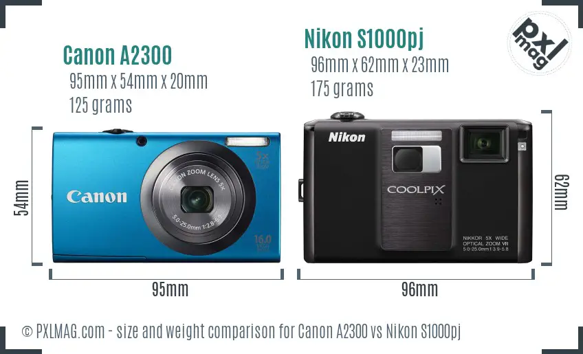 Canon A2300 vs Nikon S1000pj size comparison Canon A2300 vs Nikon S1000pj size comparison