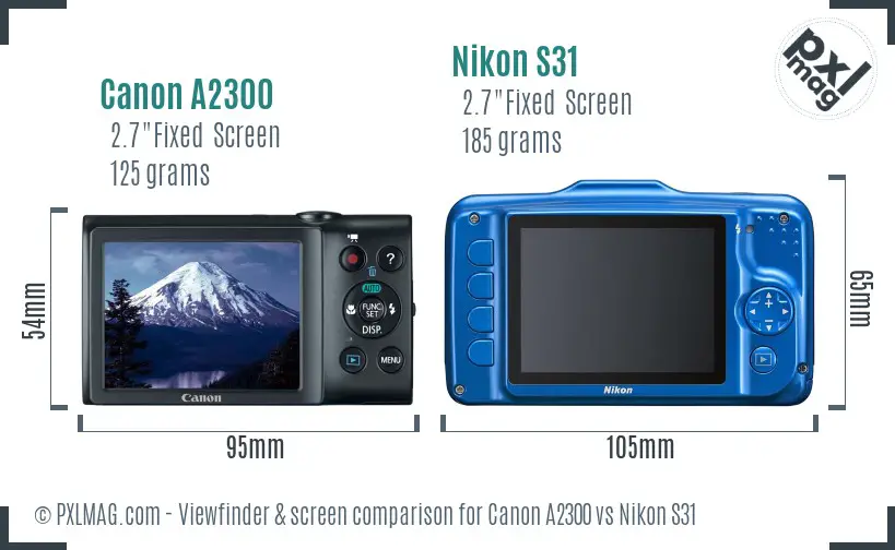 Canon A2300 vs Nikon S31 Screen and Viewfinder comparison