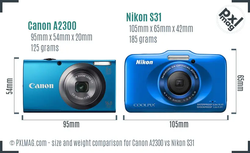 Canon A2300 vs Nikon S31 size comparison