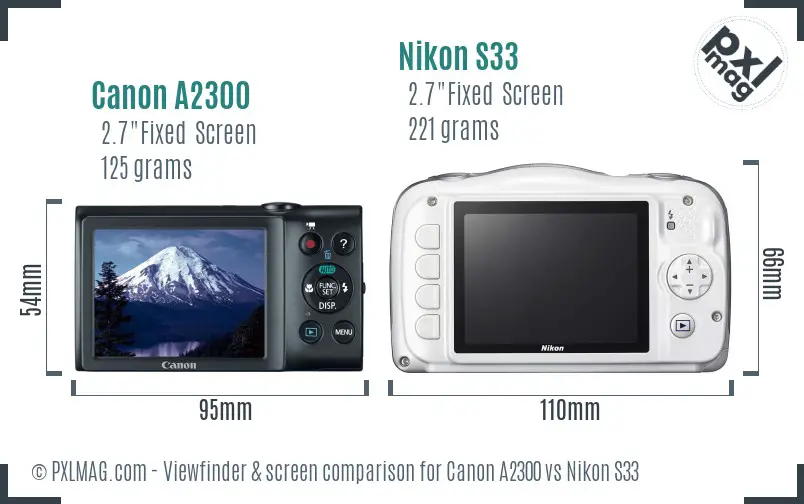 Canon A2300 vs Nikon S33 Screen and Viewfinder comparison