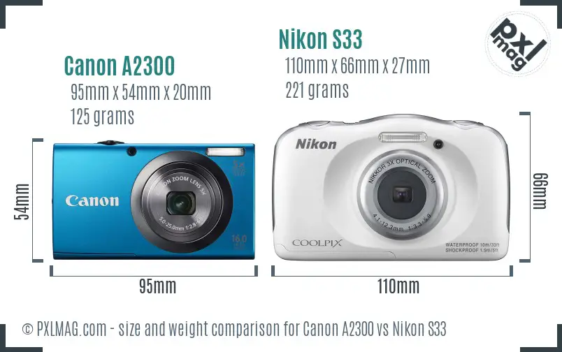 Canon A2300 vs Nikon S33 size comparison