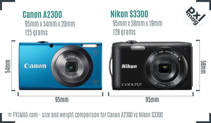 Canon A2300 vs Nikon S3300 size comparison Canon A2300 vs Nikon S3300 size comparison