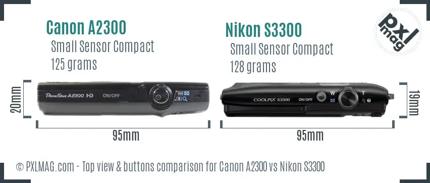 Canon A2300 vs Nikon S3300 top view buttons comparison Canon A2300 vs Nikon S3300 top view buttons comparison