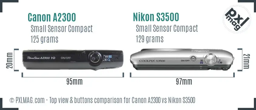 Canon A2300 vs Nikon S3500 top view buttons comparison