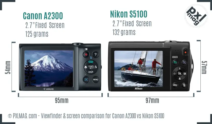 Canon A2300 vs Nikon S5100 Screen and Viewfinder comparison