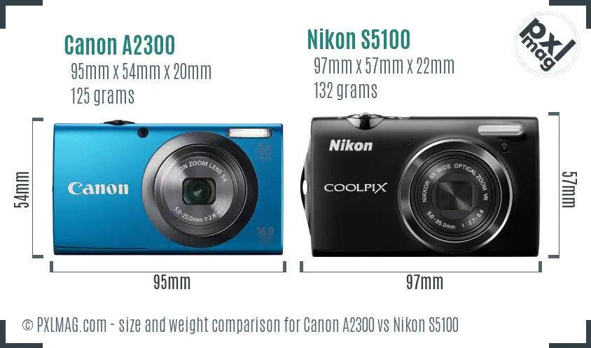 Canon A2300 vs Nikon S5100 size comparison