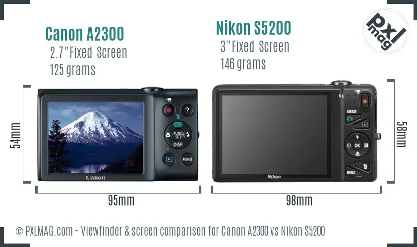 Canon A2300 vs Nikon S5200 Screen and Viewfinder comparison