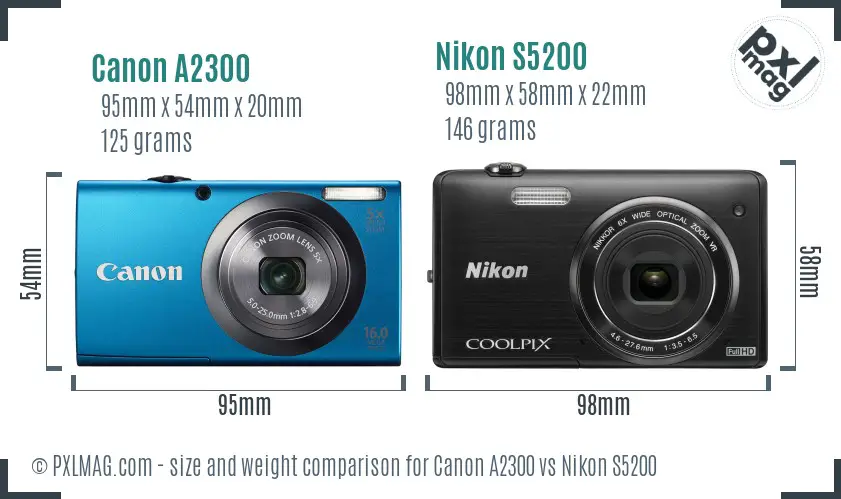 Canon A2300 vs Nikon S5200 size comparison