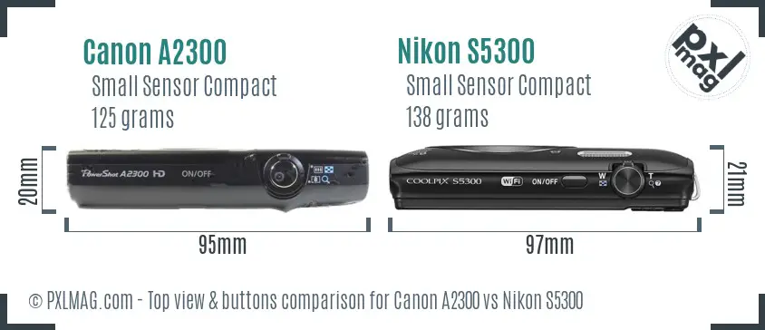 Canon A2300 vs Nikon S5300 top view buttons comparison Canon A2300 vs Nikon S5300 top view buttons comparison