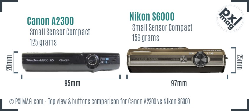 Canon A2300 vs Nikon S6000 top view buttons comparison