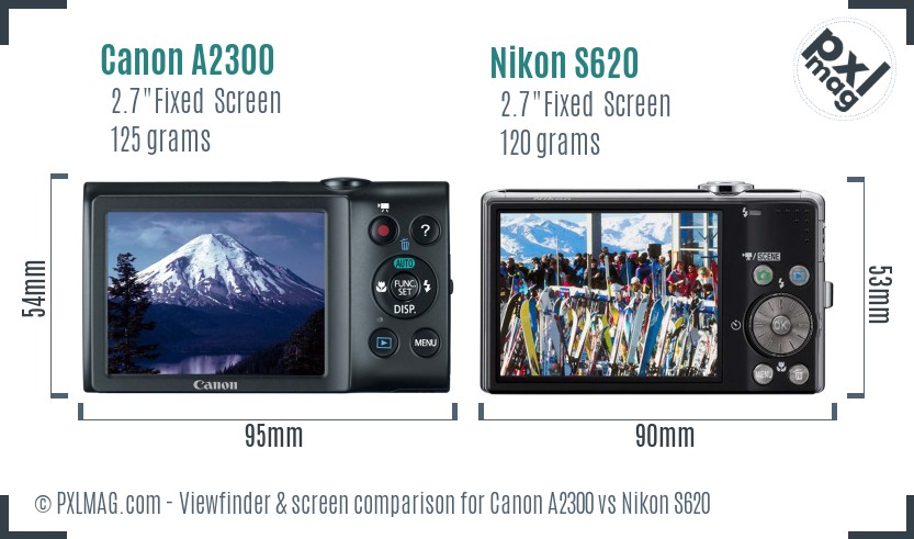 Canon A2300 vs Nikon S620 Screen and Viewfinder comparison