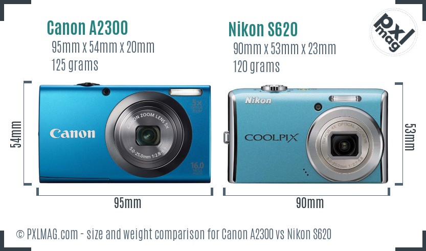 Canon A2300 vs Nikon S620 size comparison
