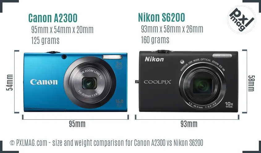 Canon A2300 vs Nikon S6200 size comparison