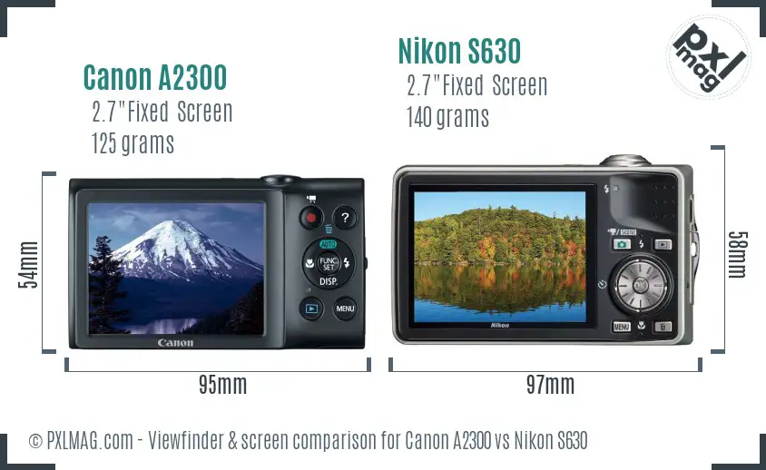 Canon A2300 vs Nikon S630 Screen and Viewfinder comparison Canon A2300 vs Nikon S630 Screen and Viewfinder comparison